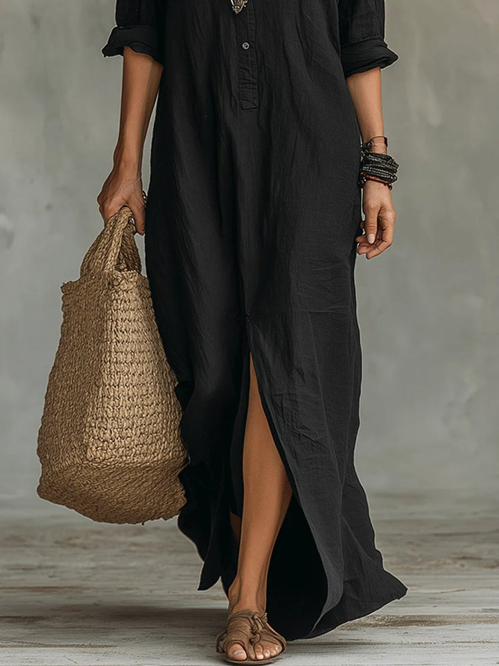 Women's Boho Button-Down Fall Wedding Guest Dress Maxi Shirt Dress