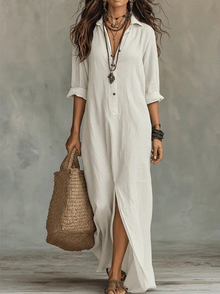 Women's Boho Button-Down Fall Wedding Guest Dress Maxi Shirt Dress