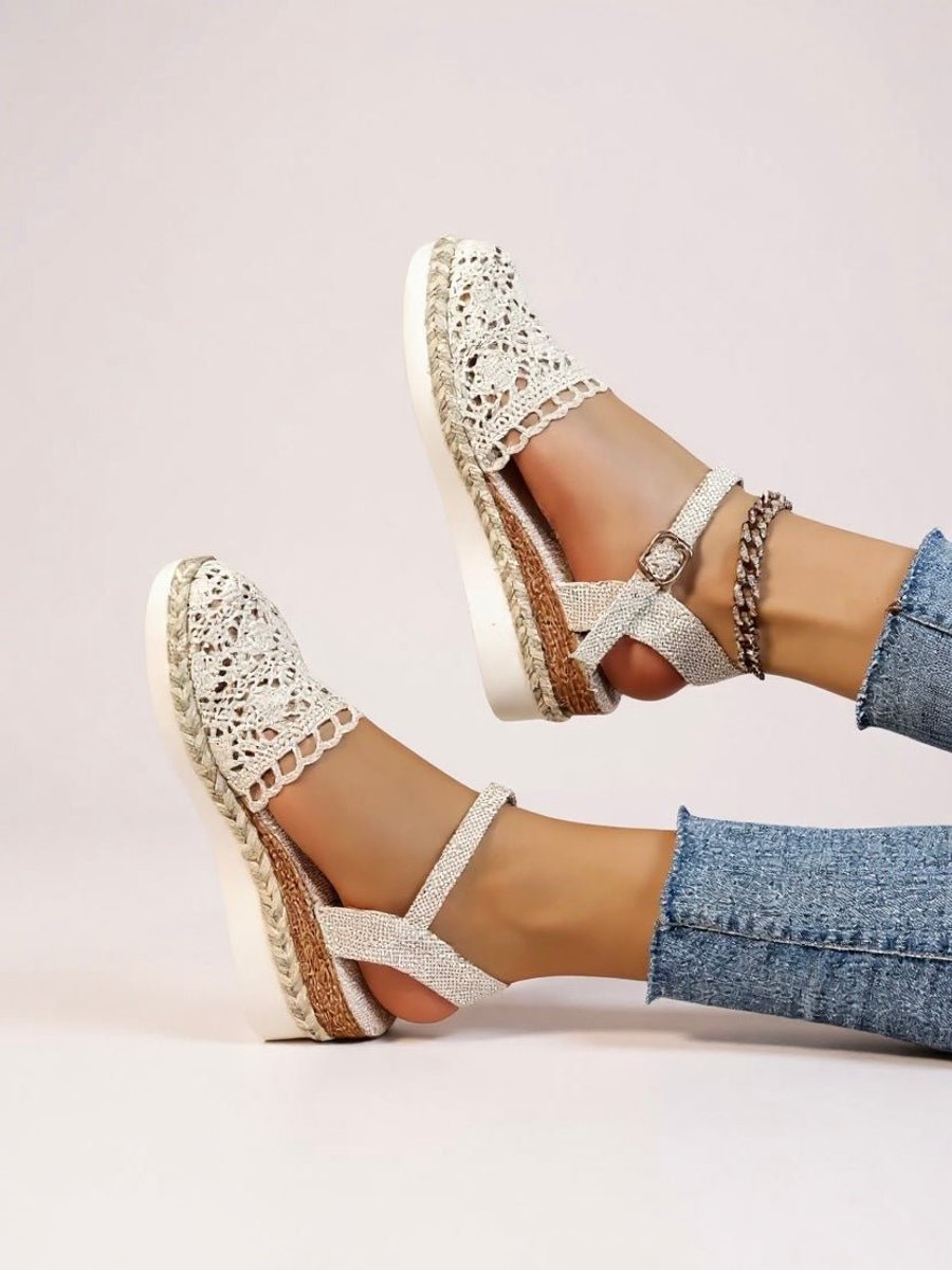 Women's Boho Crochet Ankle-Strap Espadrille Platform Sandals