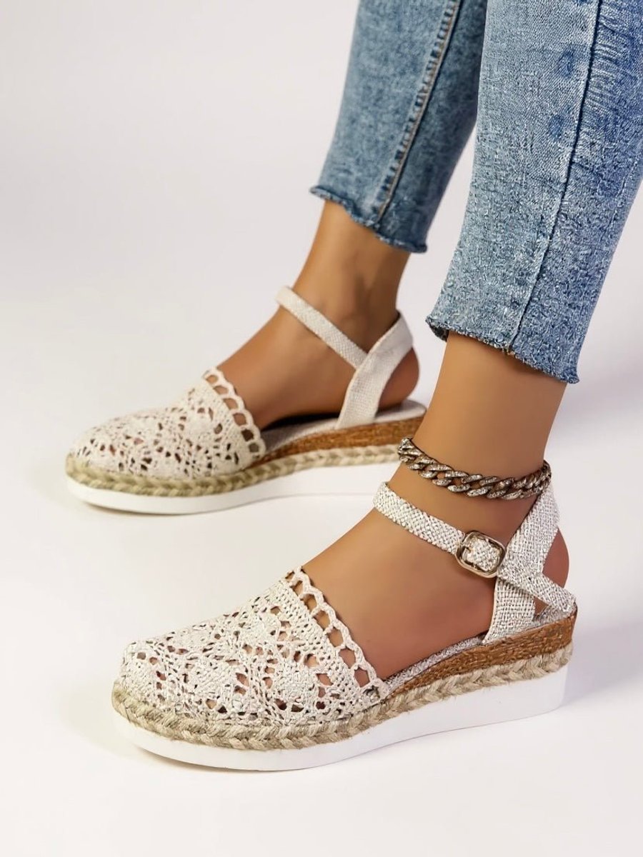 Women's Boho Crochet Ankle-Strap Espadrille Platform Sandals