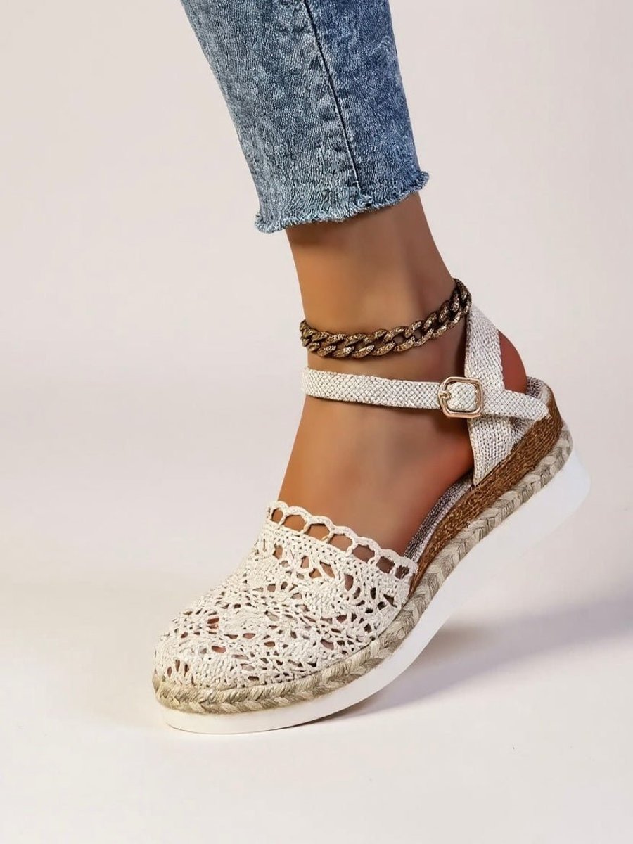 Women's Boho Crochet Ankle-Strap Espadrille Platform Sandals