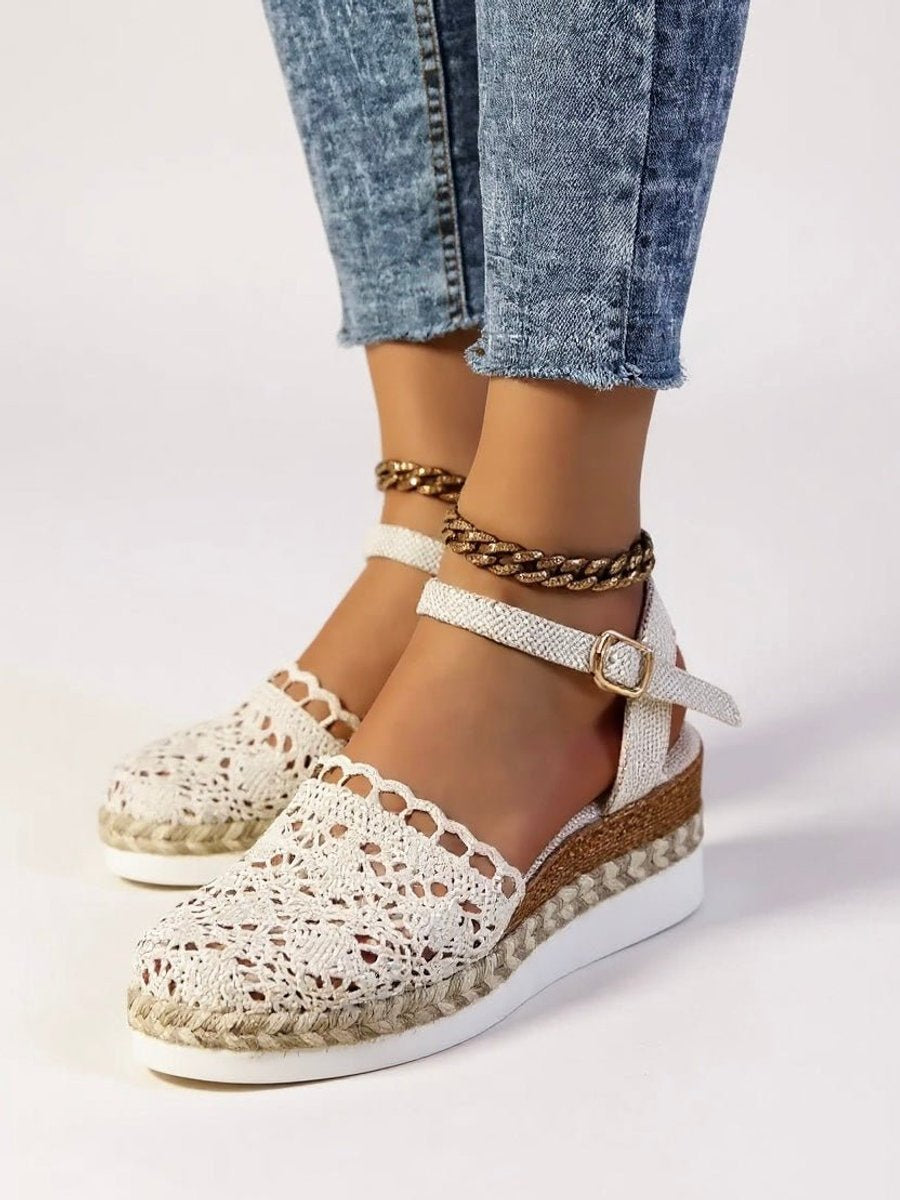 Women's Boho Crochet Ankle-Strap Espadrille Platform Sandals