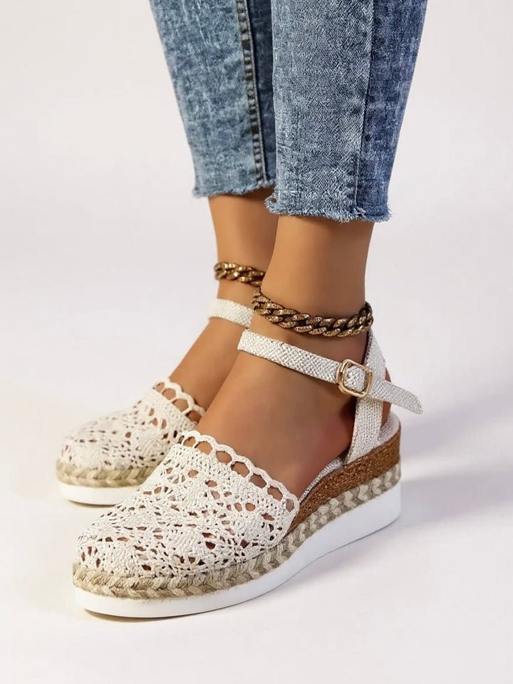 Women's Boho Crochet Ankle-Strap Espadrille Platform Sandals