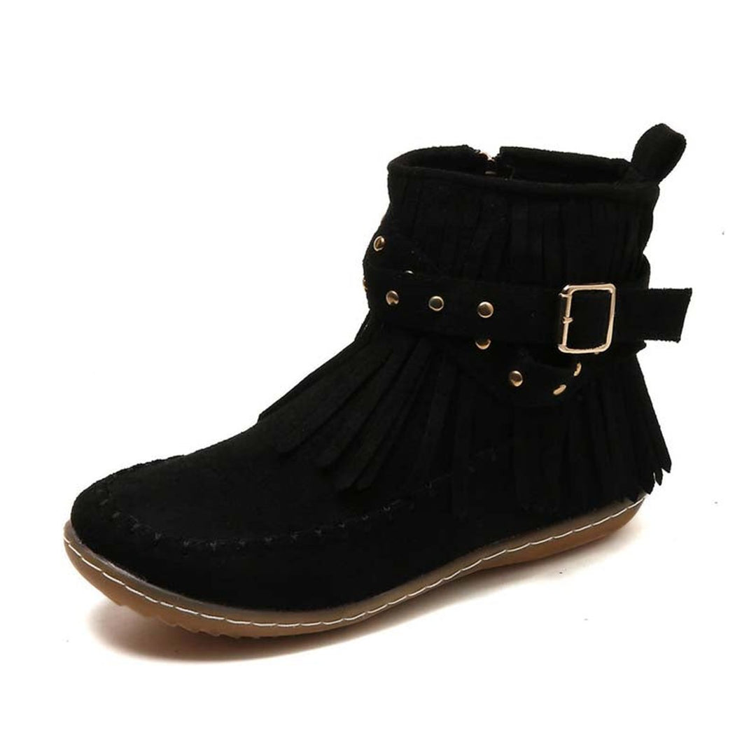 Women's Boho Fringe Studded-Strap Flat Ankle Boots