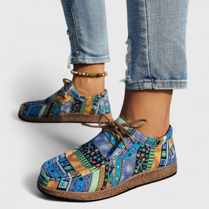 Women's Boho Lace-Up Orthopedic Comfort Sneakers - Blue