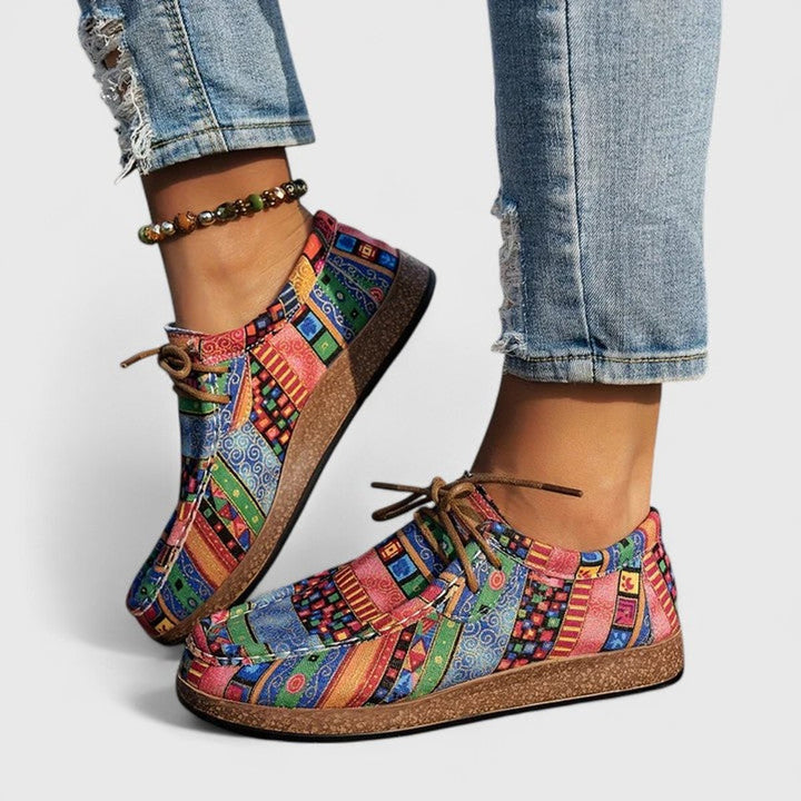 Women's Boho Lace-Up Orthopedic Comfort Sneakers - Green