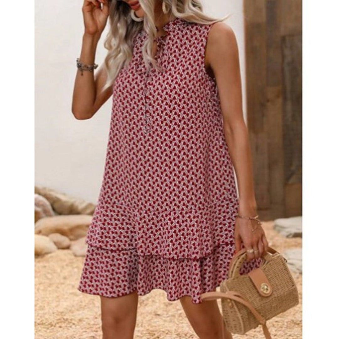 Women's Boho Print Sleeveless Keyhole Fall Midi Dress