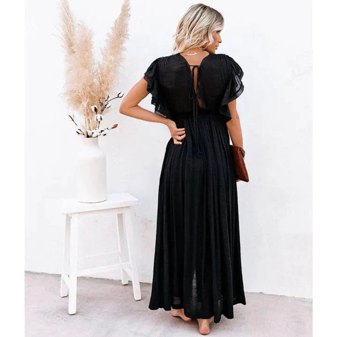 Women's Boho V-Neck Button-Front Maxi Formal Dress