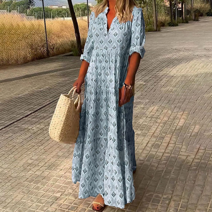 Women's Boho V-Neck Tiered Maxi Formal Dress Floral Print