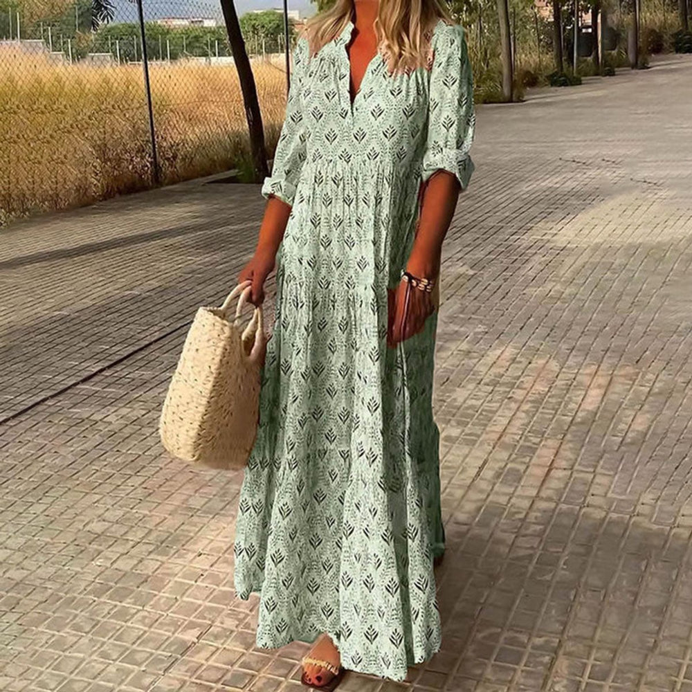 Women's Boho V-Neck Tiered Maxi Formal Dress Floral Print