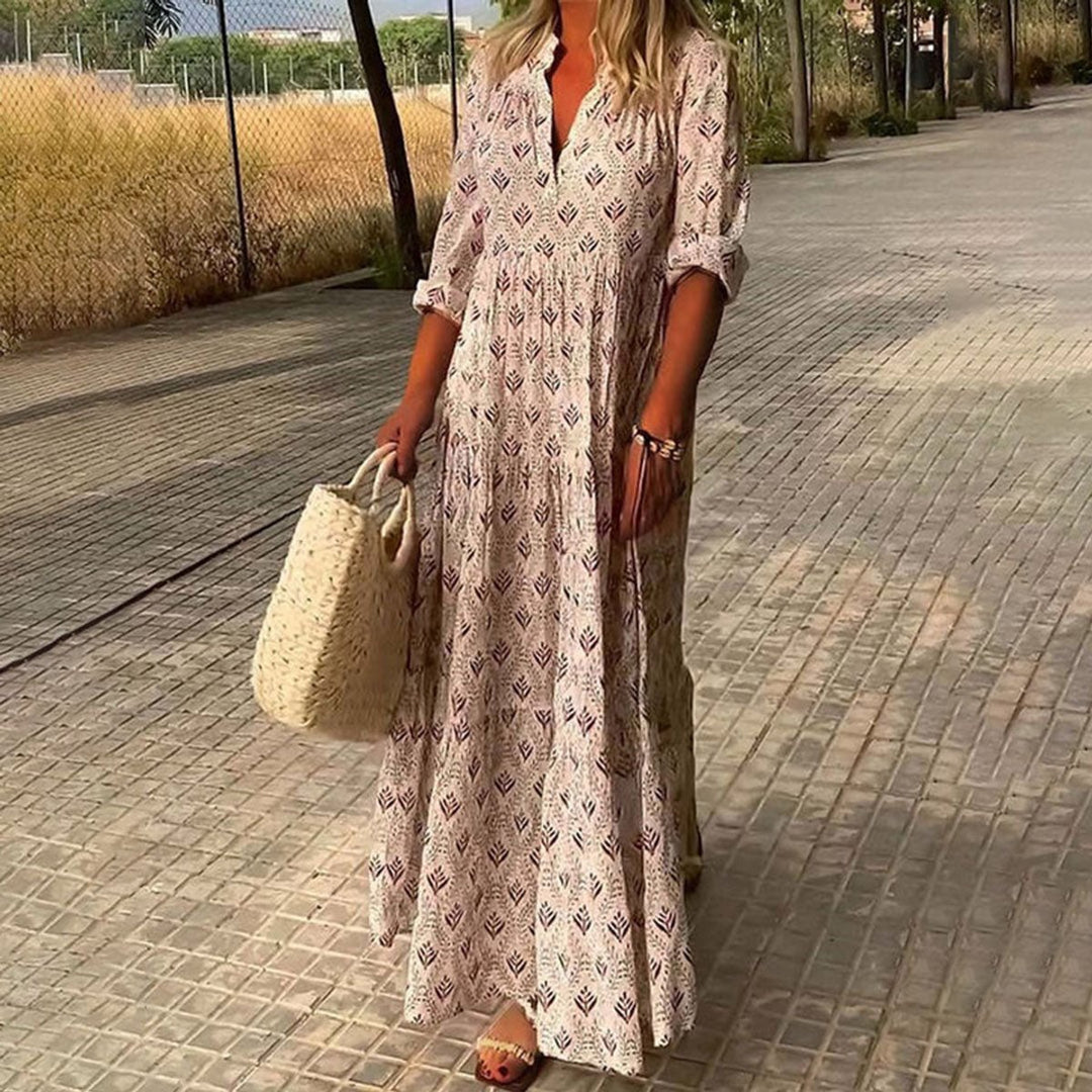 Women's Boho V-Neck Tiered Maxi Formal Dress Floral Print