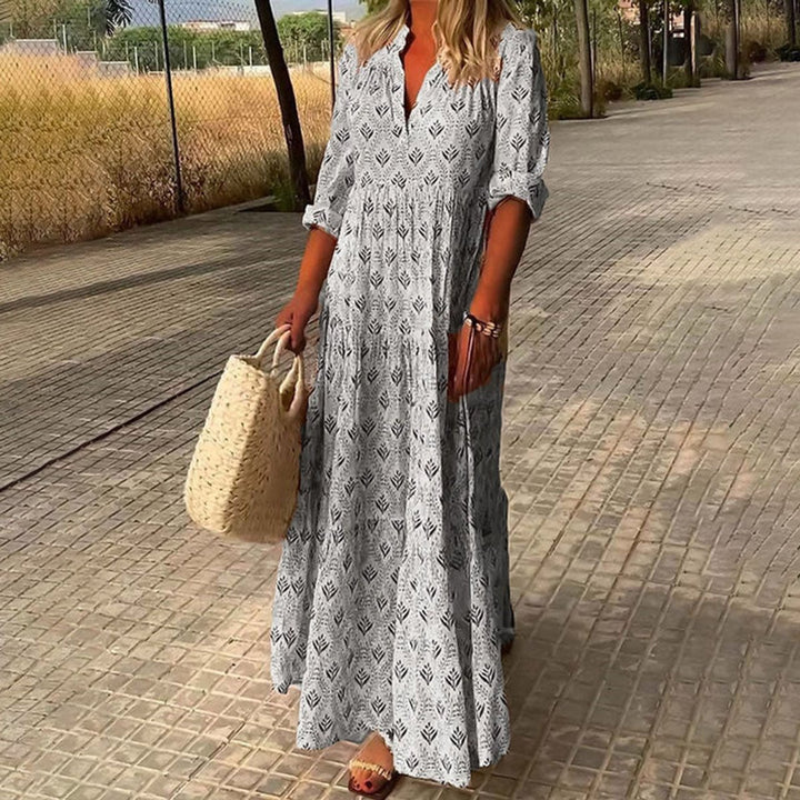 Women's Boho V-Neck Tiered Maxi Formal Dress Floral Print