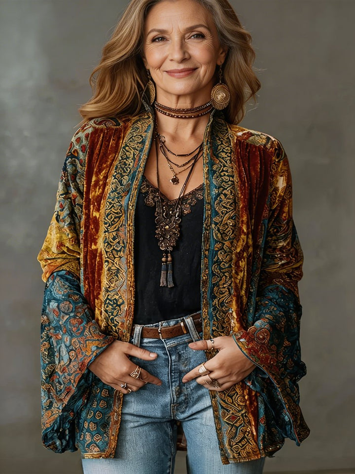 Women's Boho Vintage Open-Front Kimono Cardigan