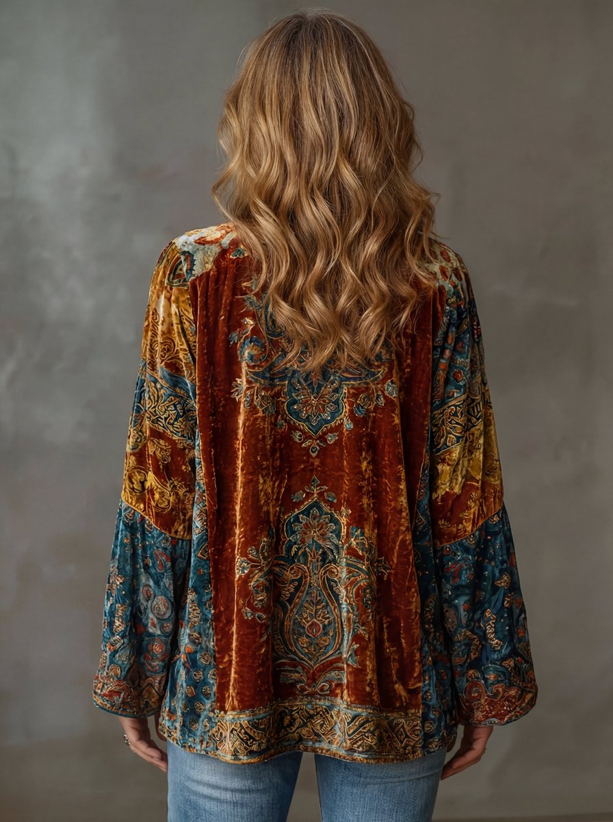 Women's Boho Vintage Open-Front Kimono Cardigan