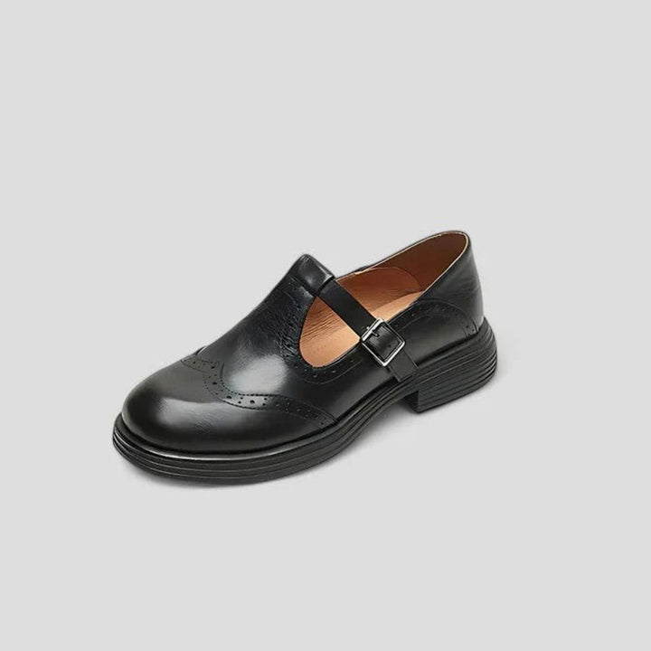 Women's Brogue Leather T-Strap Buckle Classic Boots