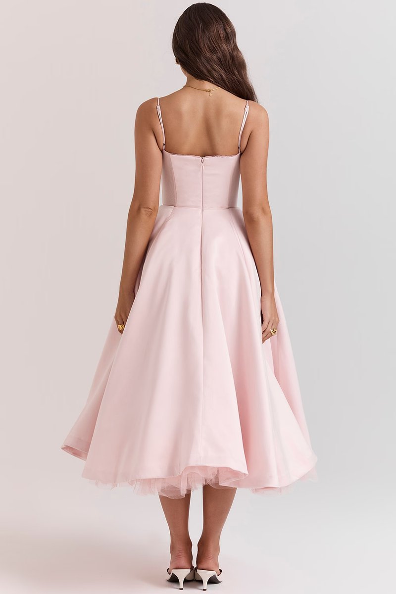 Women's Bustier Corset Satin Midi Formal Dress Full Skirt