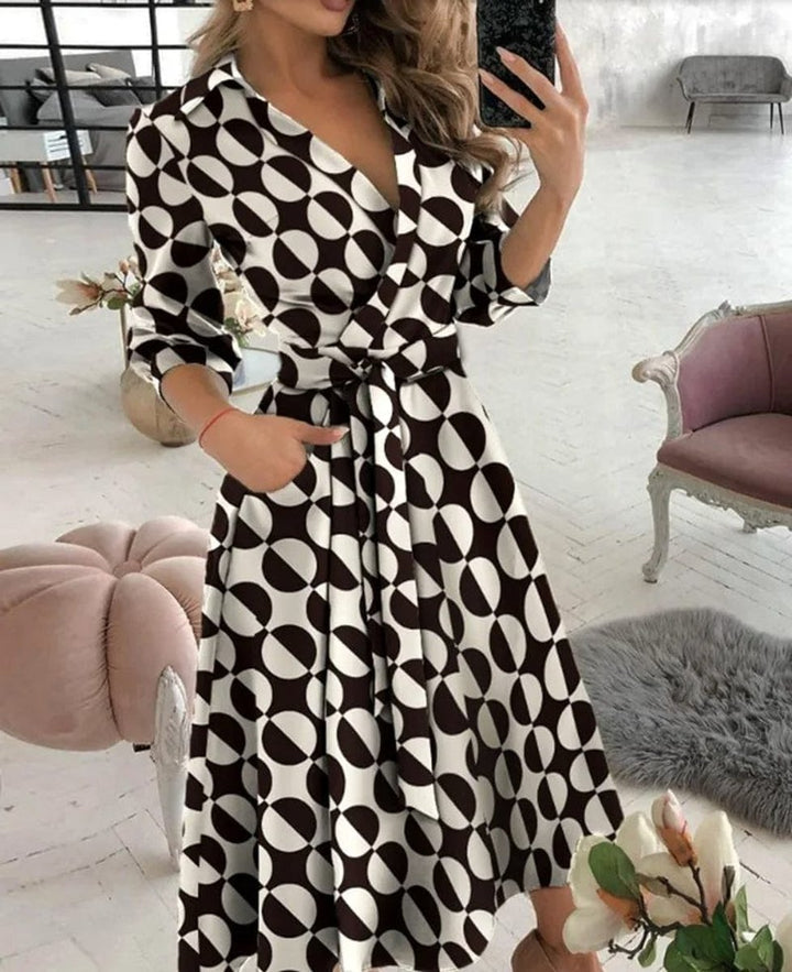 Women's Butterfly Print Wrap Fall Midi Dress Long Sleeve