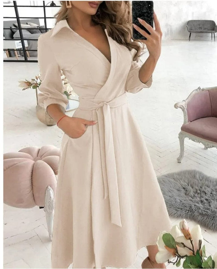 Women's Butterfly Print Wrap Fall Midi Dress Long Sleeve