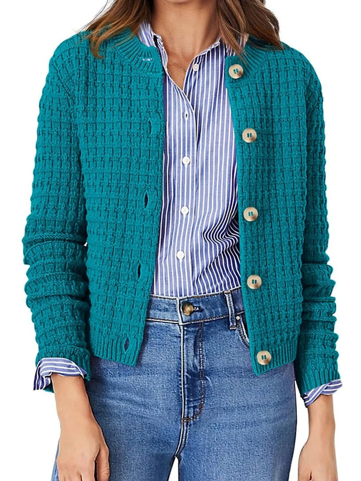 Women's Button-Front Chunky Knit Crewneck Cardigan Sweater