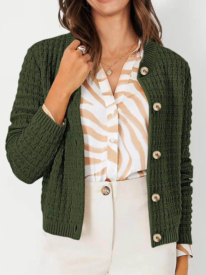 Women's Button-Front Chunky Knit Crewneck Cardigan Sweater