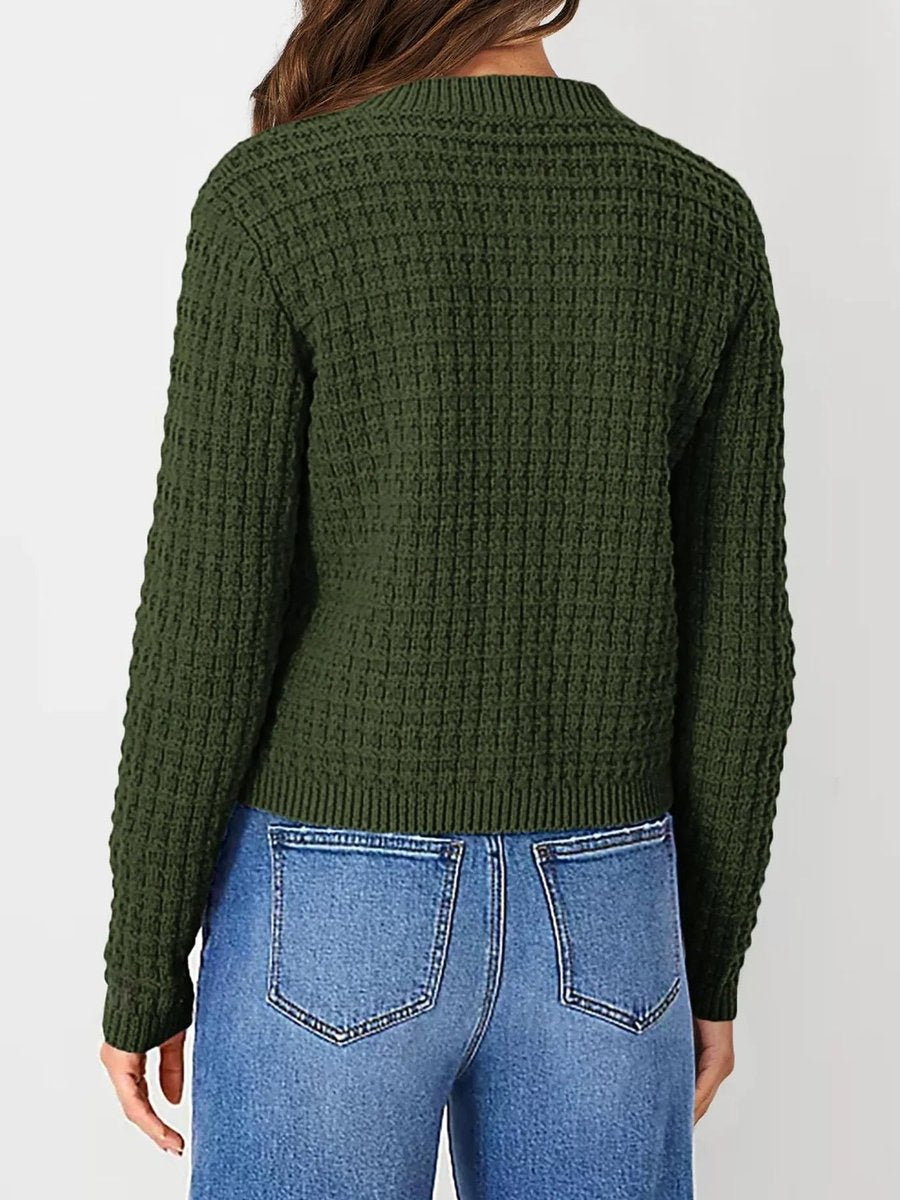 Women's Button-Front Chunky Knit Crewneck Cardigan Sweater