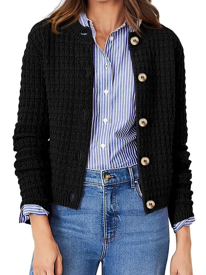Women's Button-Front Chunky Knit Crewneck Cardigan Sweater