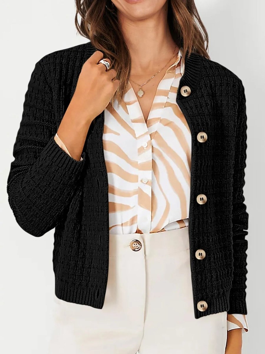 Women's Button-Front Chunky Knit Crewneck Cardigan Sweater