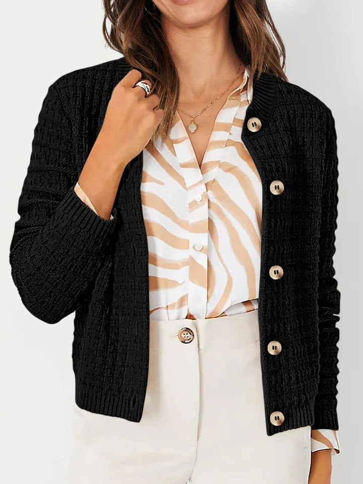 Women's Button-Front Chunky Knit Crewneck Cardigan Sweater
