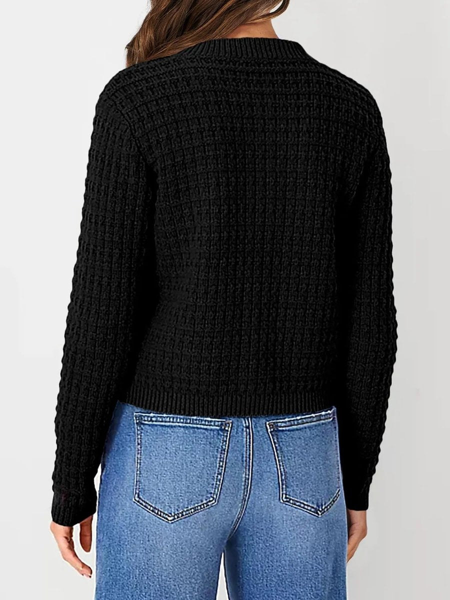 Women's Button-Front Chunky Knit Crewneck Cardigan Sweater