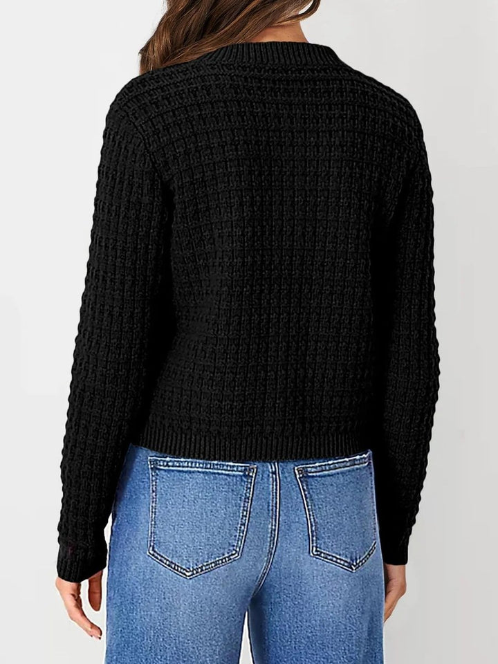 Women's Button-Front Chunky Knit Crewneck Cardigan Sweater
