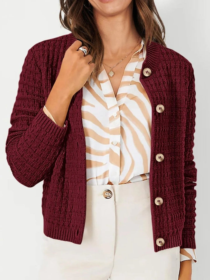 Women's Button-Front Chunky Knit Crewneck Cardigan Sweater
