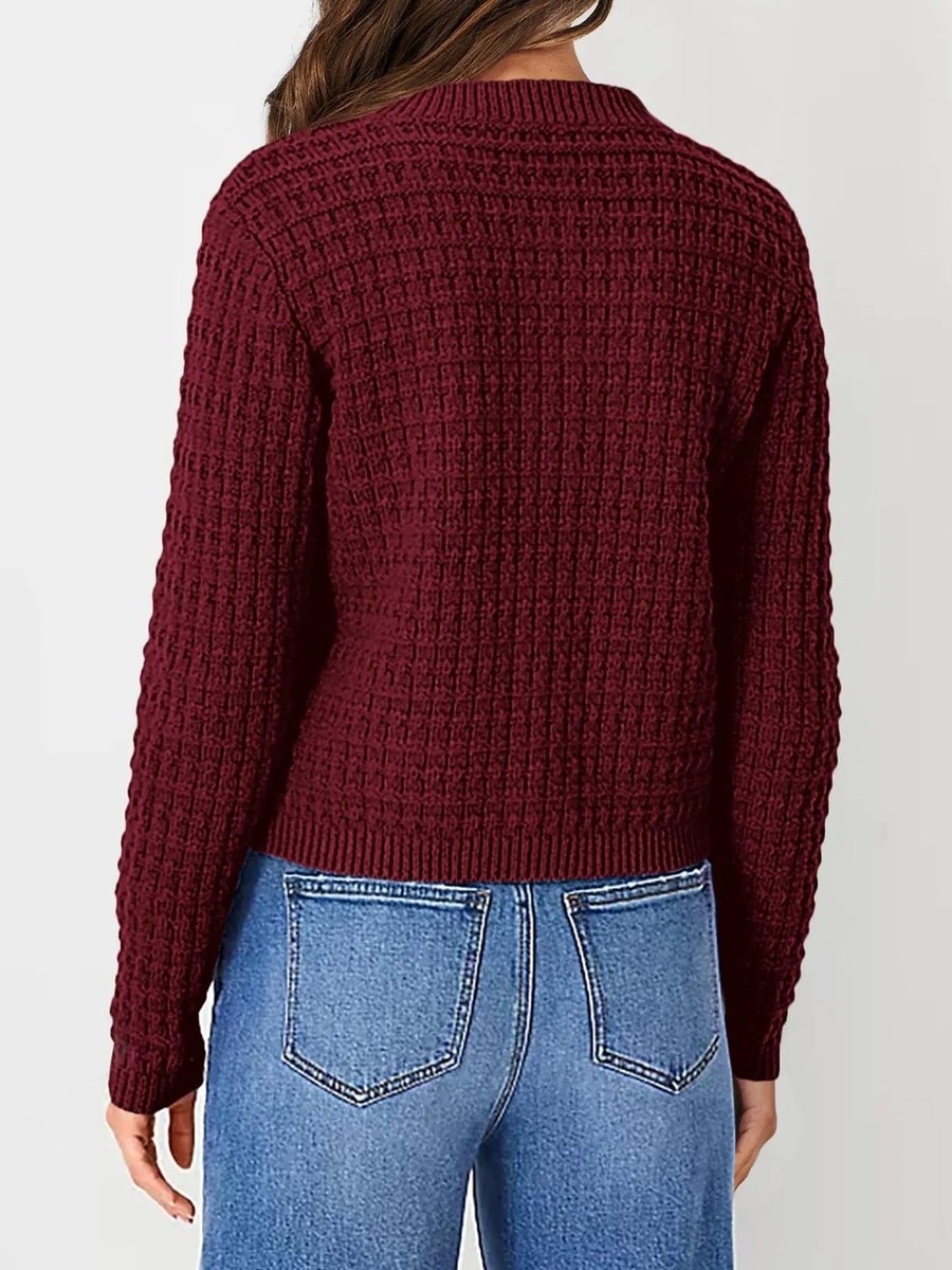 Women's Button-Front Chunky Knit Crewneck Cardigan Sweater
