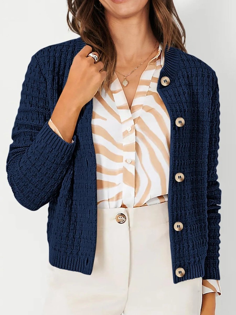 Women's Button-Front Chunky Knit Crewneck Cardigan Sweater