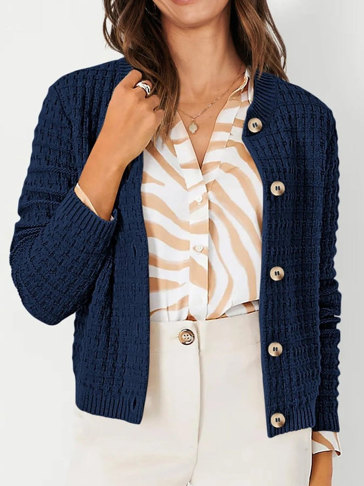 Women's Button-Front Chunky Knit Crewneck Cardigan Sweater