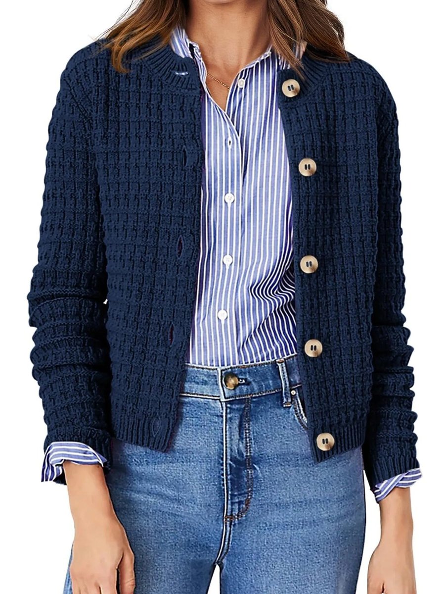 Women's Button-Front Chunky Knit Crewneck Cardigan Sweater