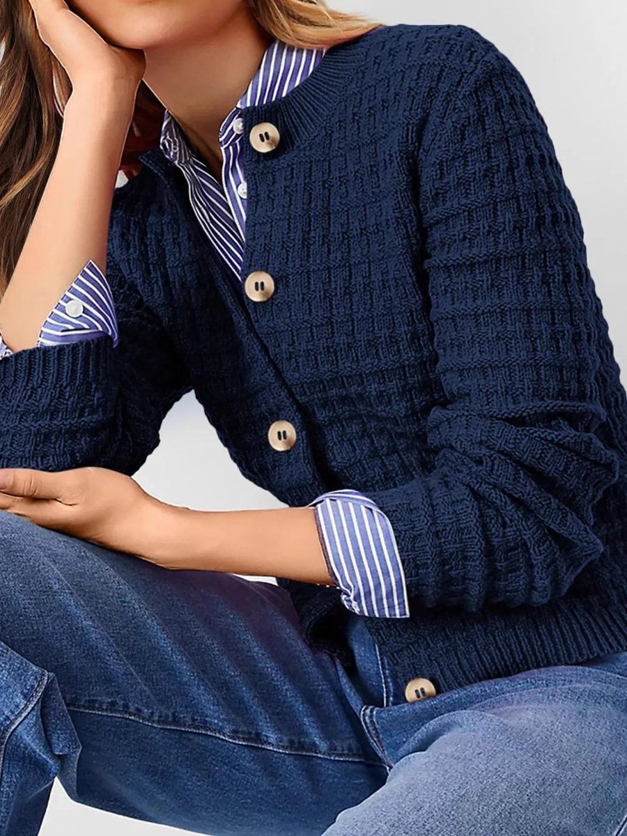 Women's Button-Front Chunky Knit Crewneck Cardigan Sweater