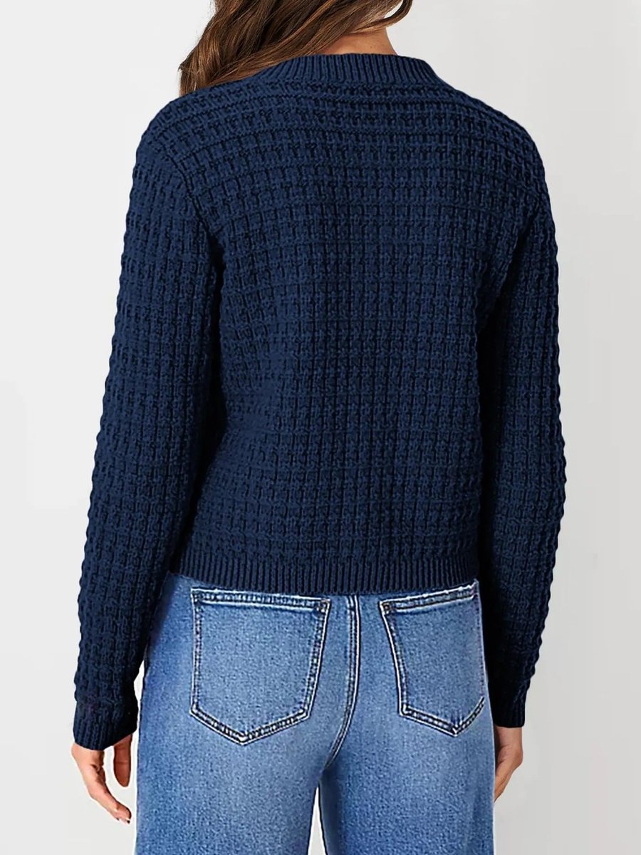 Women's Button-Front Chunky Knit Crewneck Cardigan Sweater