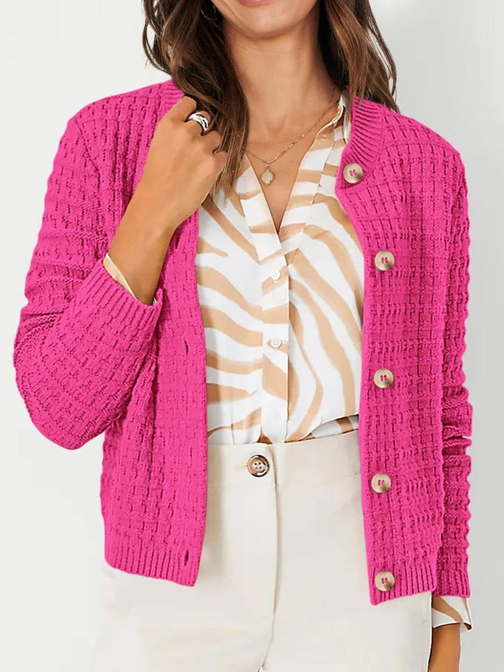 Women's Button-Front Chunky Knit Crewneck Cardigan Sweater