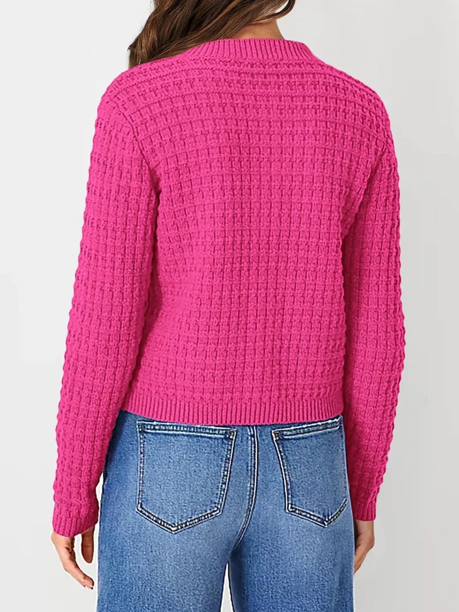Women's Button-Front Chunky Knit Crewneck Cardigan Sweater