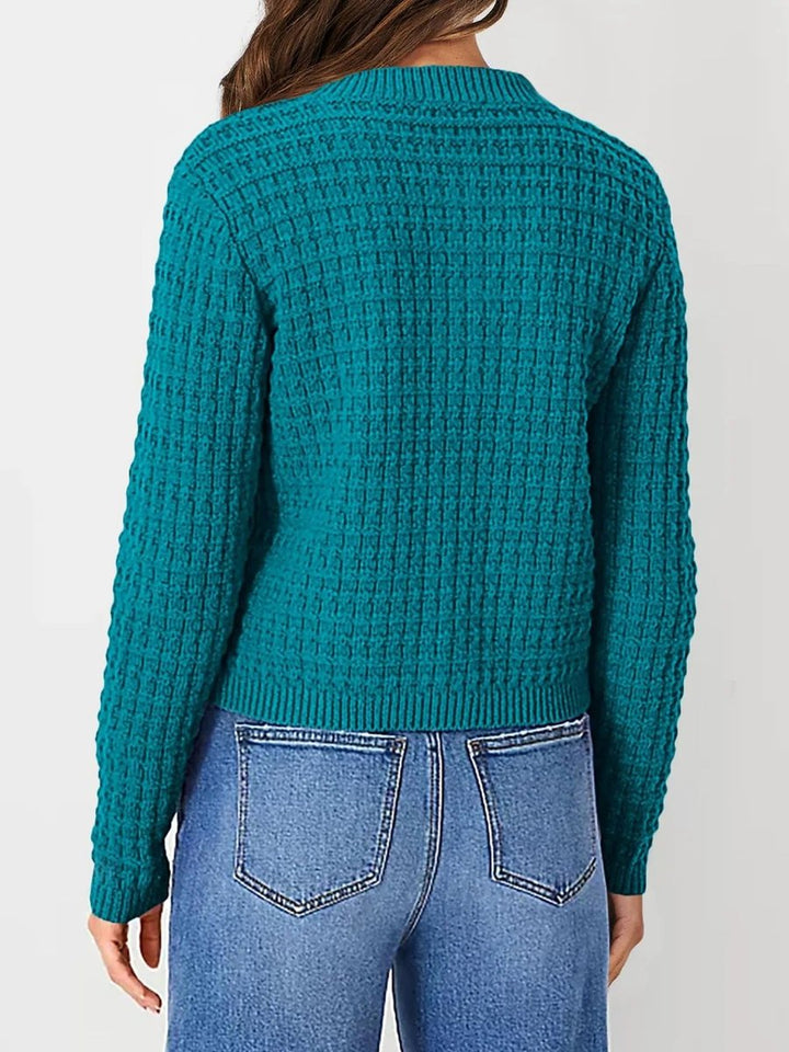 Women's Button-Front Chunky Knit Crewneck Cardigan Sweater