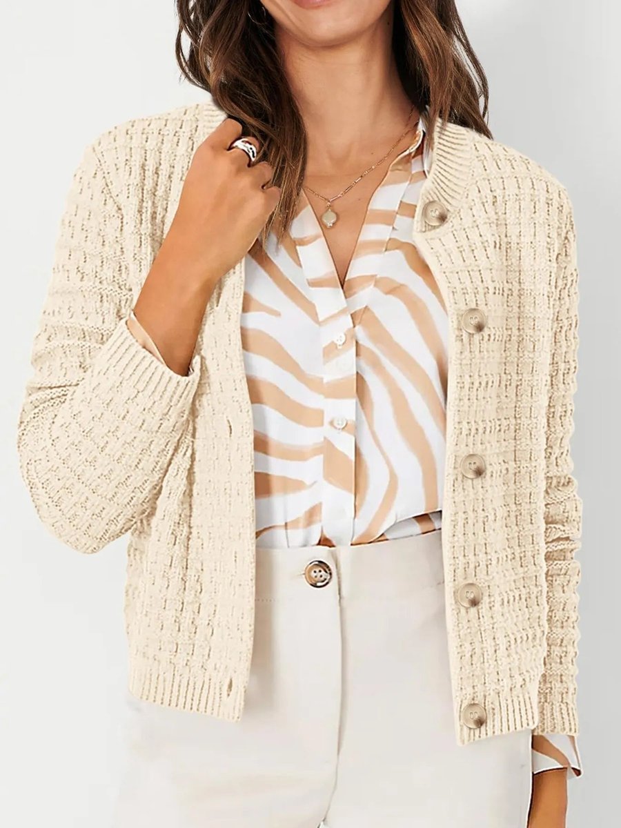 Women's Button-Front Chunky Knit Crewneck Cardigan Sweater