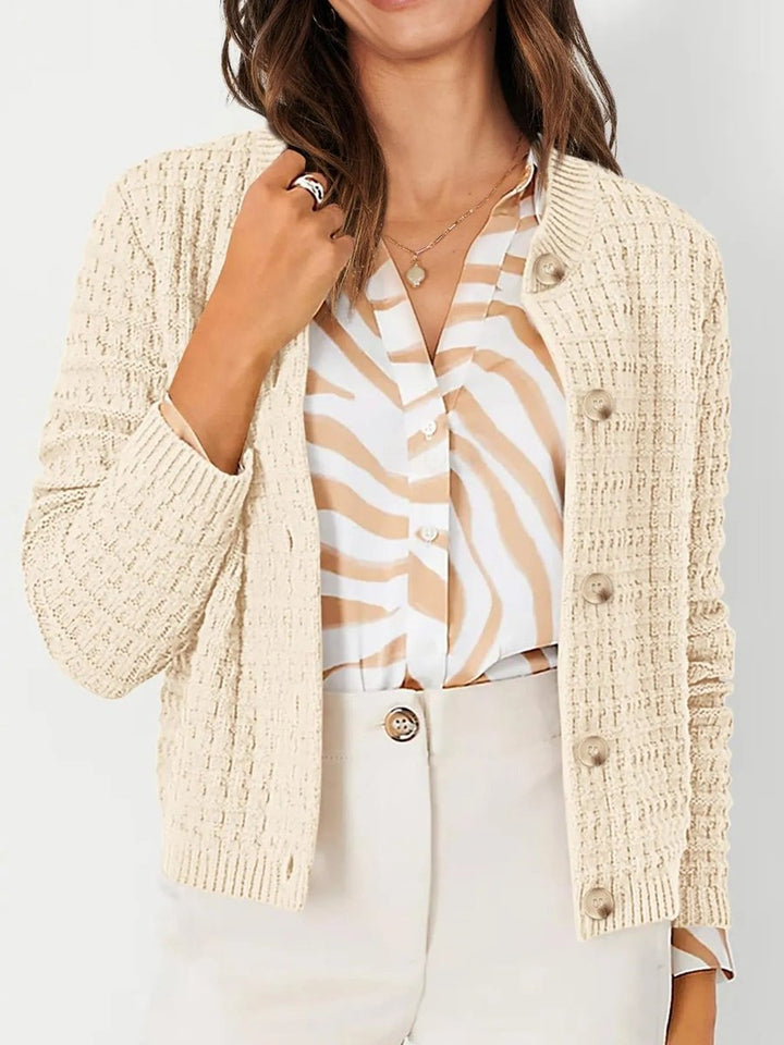 Women's Button-Front Chunky Knit Crewneck Cardigan Sweater