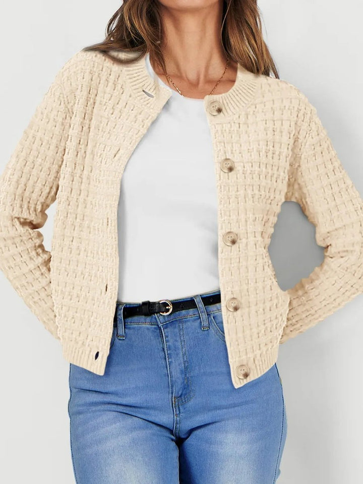 Women's Button-Front Chunky Knit Crewneck Cardigan Sweater