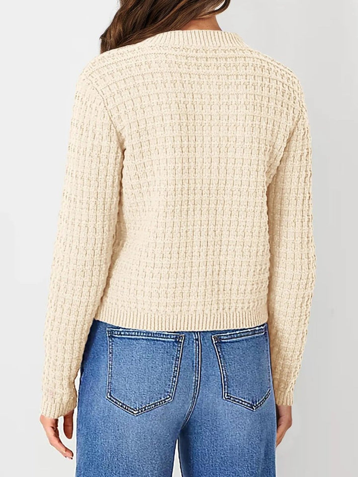 Women's Button-Front Chunky Knit Crewneck Cardigan Sweater