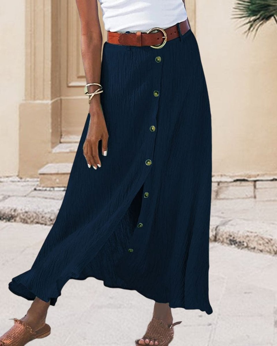 Women's Button-Front High-Waist Fall Midi Skirt
