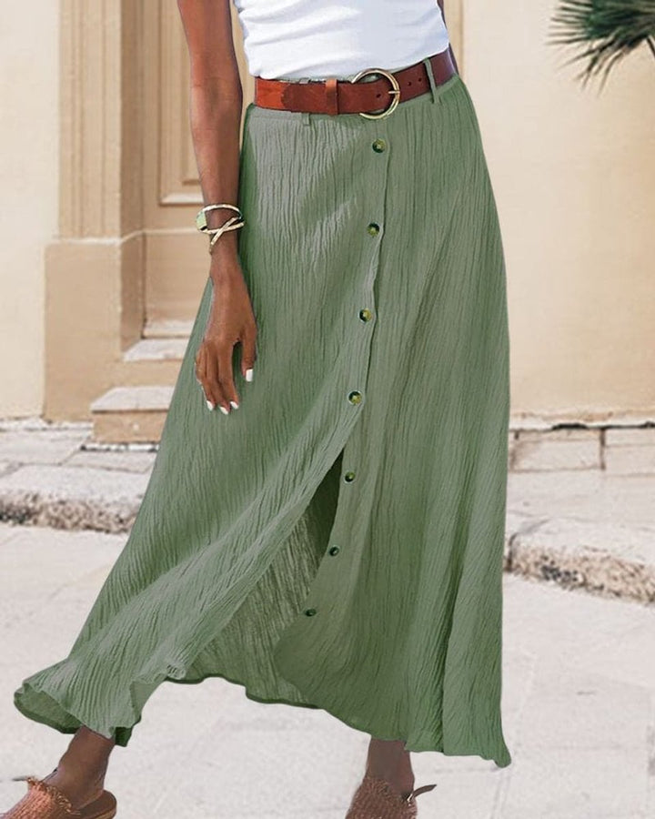 Women's Button-Front High-Waist Fall Midi Skirt