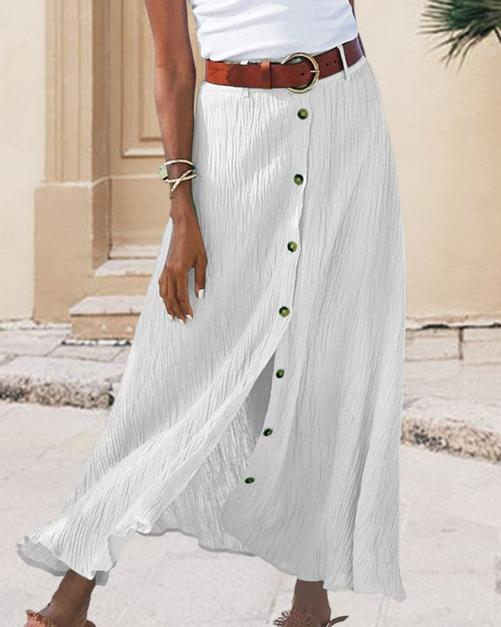 Women's Button-Front High-Waist Fall Midi Skirt