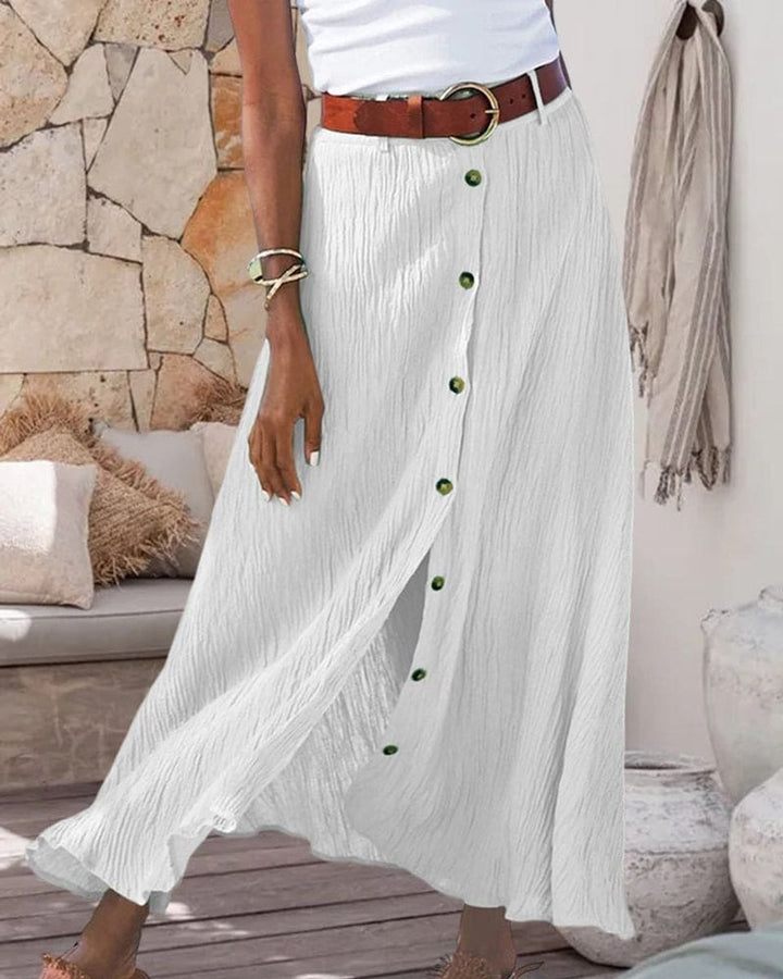 Women's Button-Front High-Waist Fall Midi Skirt