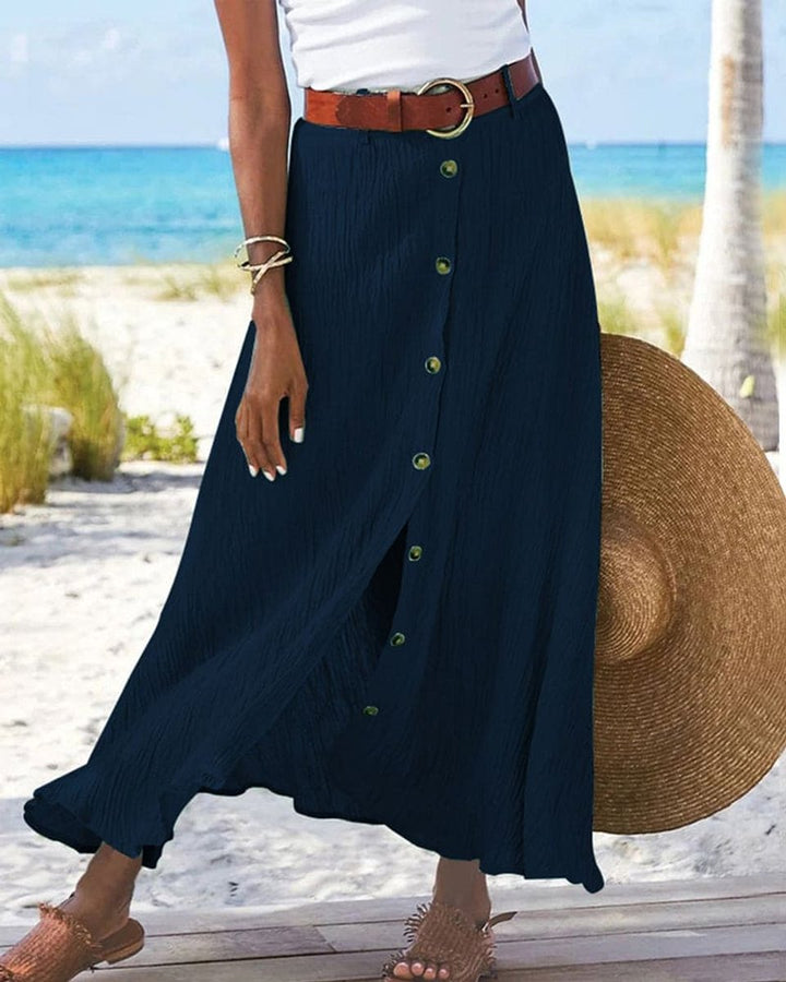 Women's Button-Front High-Waist Fall Midi Skirt
