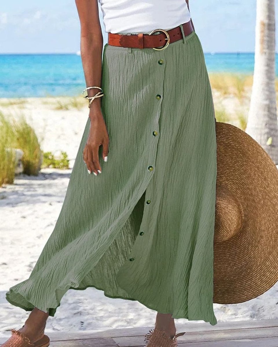 Women's Button-Front High-Waist Fall Midi Skirt